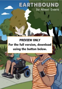 PREVIEW ONLY. A teenage girl with a backpack stands with one hand on her forehead. A man in a wheelchair is behind her.