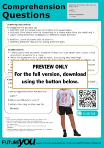 A preview image of a comprehension questions teaching resource for being a digital entrepreneur. It says PREVIEW ONLY. For the full version, download using the button below.
