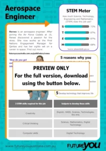 A preview image of a kids careers info sheet on being an aerospace engineer. It says PREVIEW ONLY. For the full version, download using the button below.