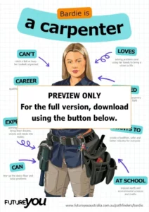PREVIEW ONLY. For the full version, download using the button below. Poster about Bardie's job as a carpenter.