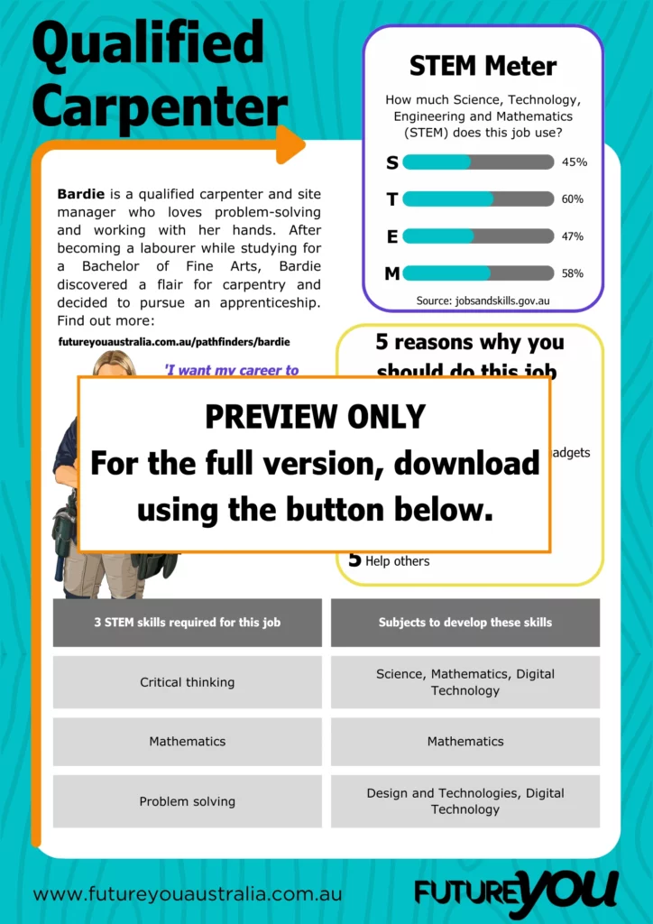 PREVIEW ONLY. For the full version, download using the button below. Bardie's kids career info sheet.