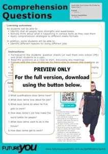 PREVIEW ONLY. For the full version, download using the button below. Jamie's comprehension questions thumbnail.