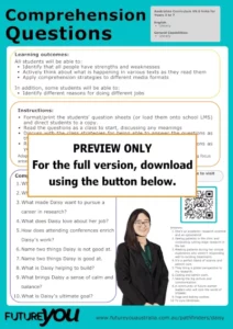 PREVIEW ONLY. For the full version, download using the button below. Daisy's comprehension questions thumbnail.