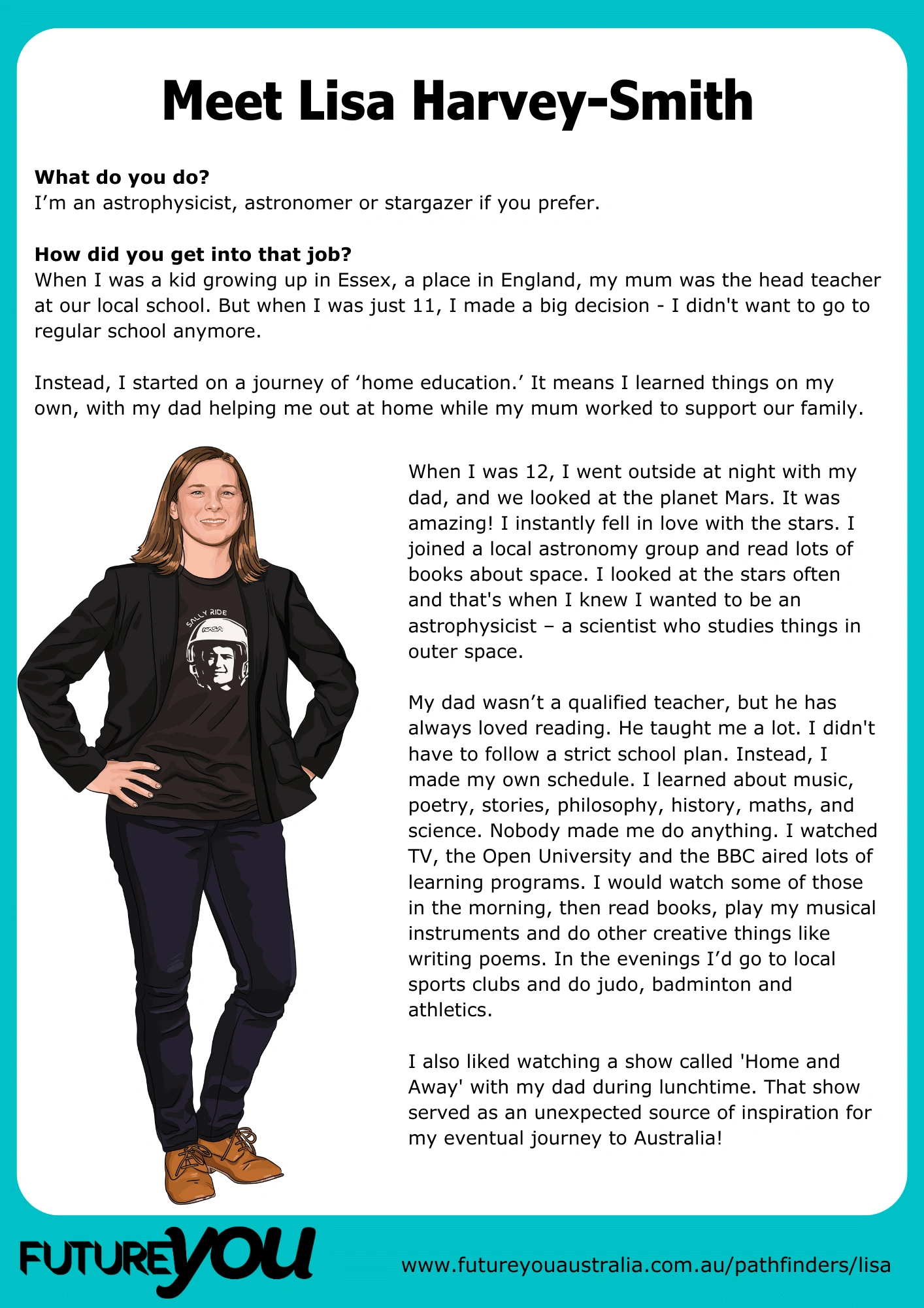 Meet Lisa Harvey-Smith part 1 Text about Lisa Harvey-Smith and how she became an astrophysicist.