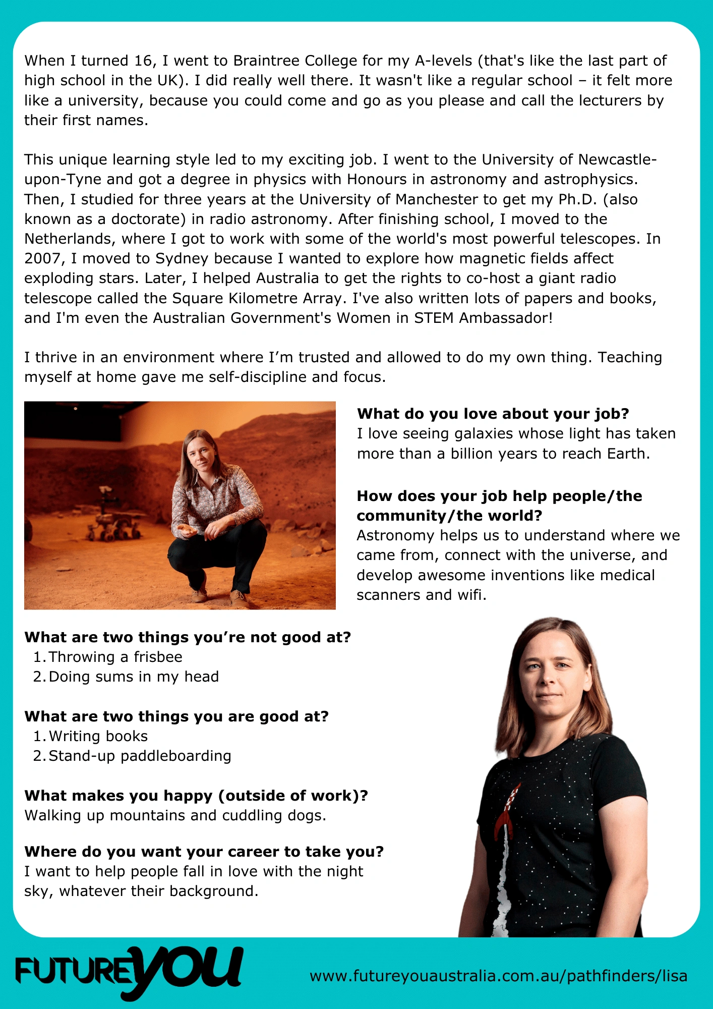 Meet Lisa Harvey-Smith part 2 Part 2 of meet Lisa Harvey-Smith. There's an image of her with the desert of Mars and a Mars rover in the background.